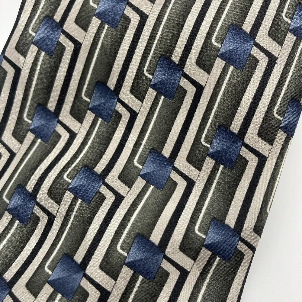 A[X]ist Men's Necktie‎ 100 % Silk Classic Length Wide Geometric Blue